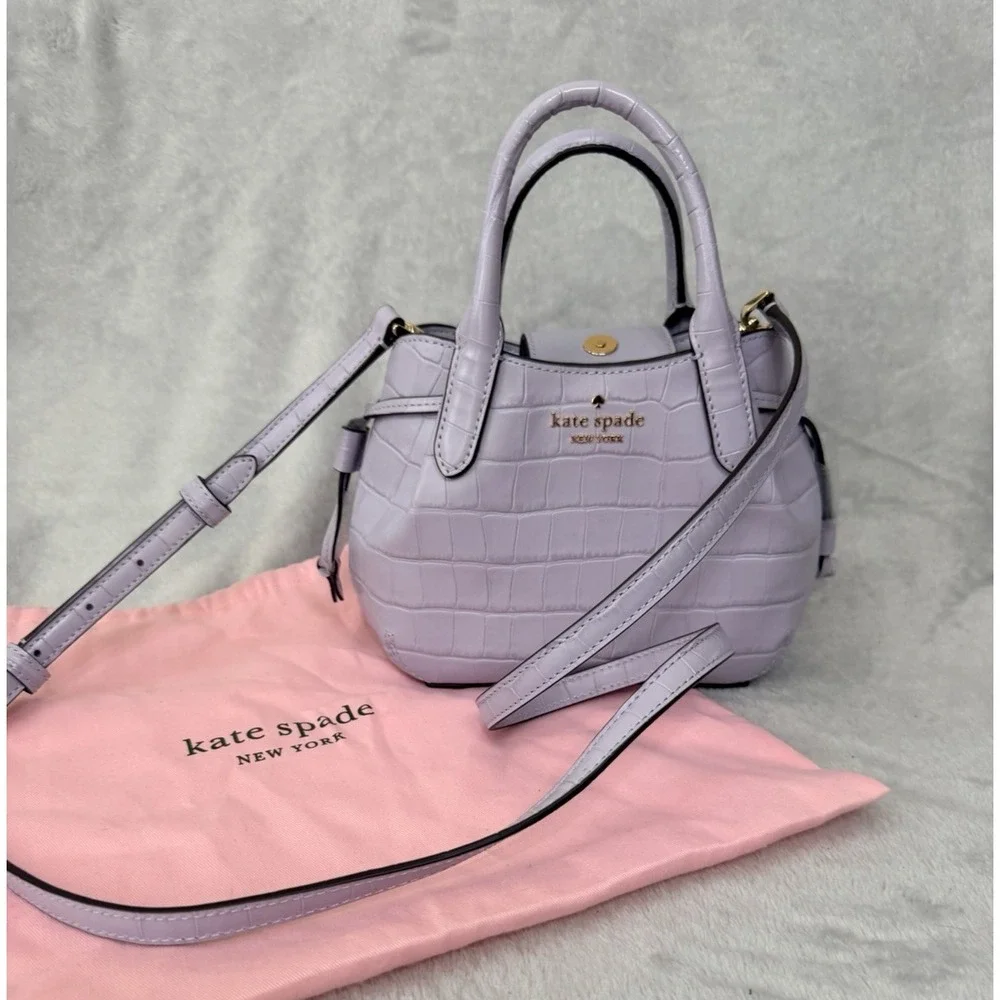 Kate Spade NY Dumpling Croc Embossed Small Satchel Purse Crossbody Purple NEW